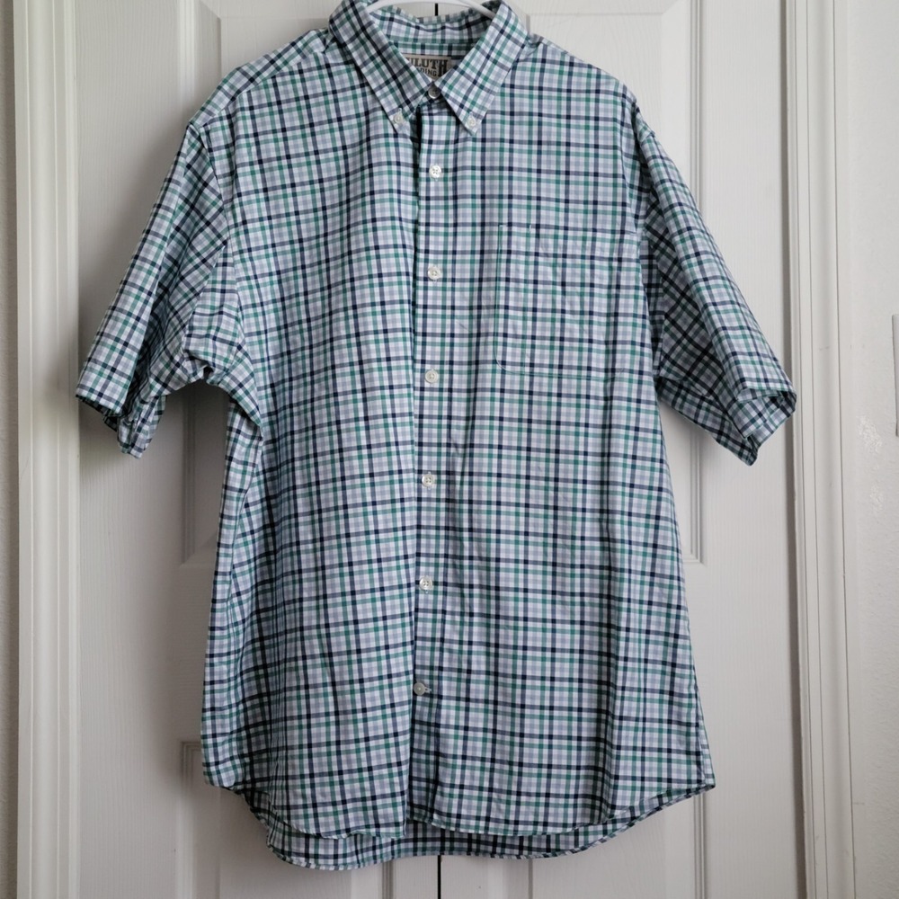 Duluth Trading Shirt Mens Large Button Down Plaid Check Short Sleeve Cotton